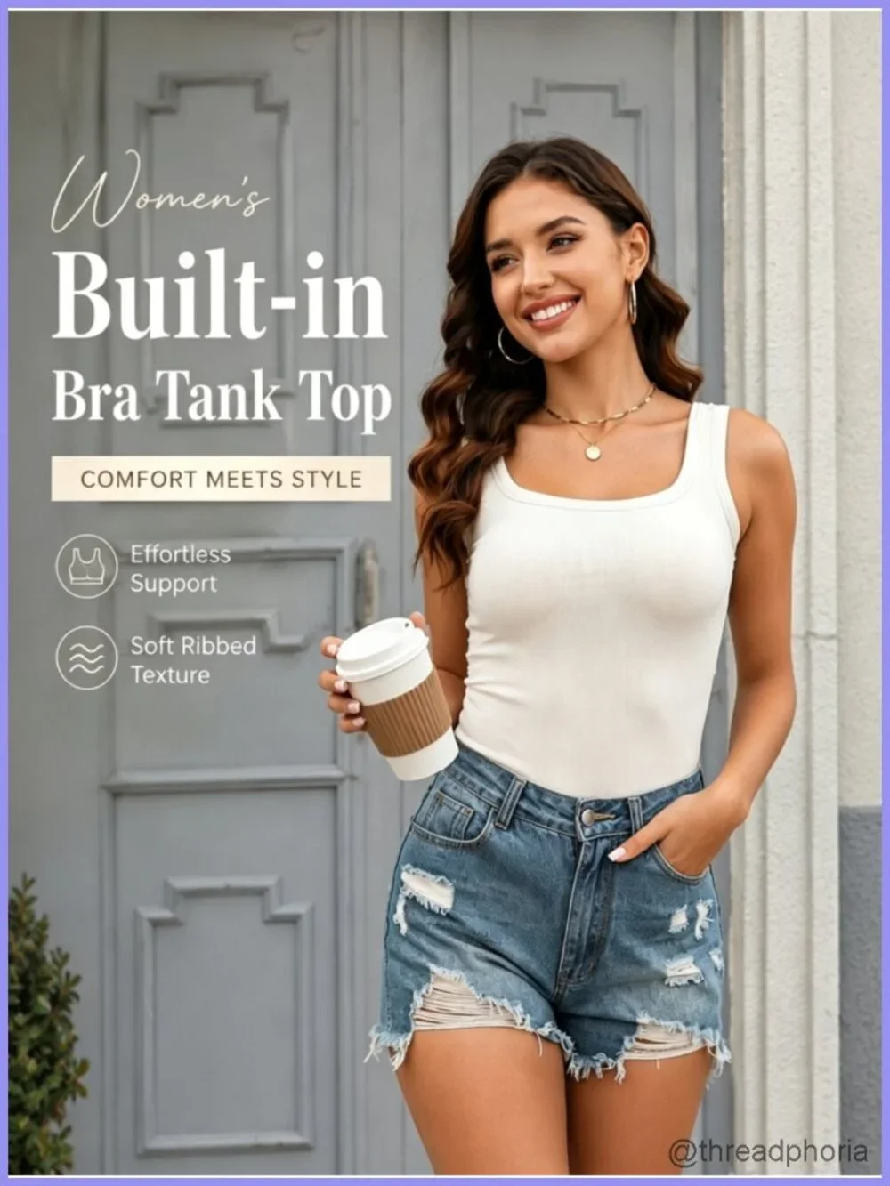 Square Neck Ribbed Tank Tops with Built in Bra 2 Pack Sleeveless Fitted Casual